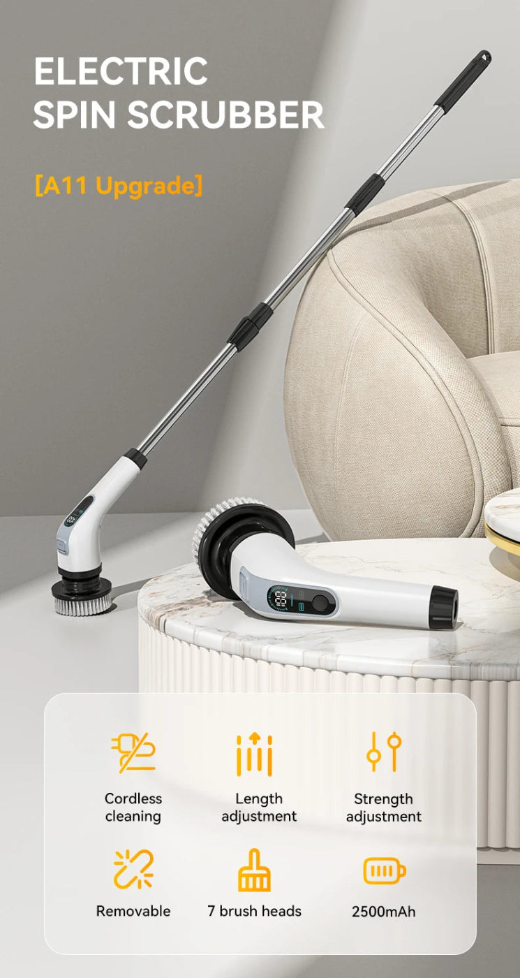 7-in-1 Cordless Electric Spin Scrubber with Retractable Handle